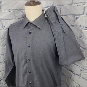 NWOT Eton Mens Dress Shirt Casual Gray Cotton Tencel Stretch Slim 45 EU 17-3/4